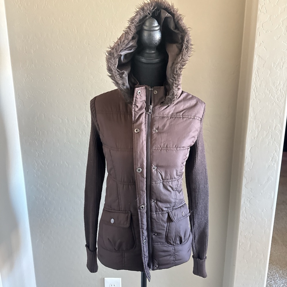 Say What? Women's Brown Puffer Jacket with Hood